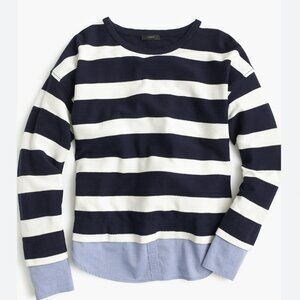 J. Crew Blue Striped Mock Layer Prep School Long Sleeve Top Preppy Nautical M